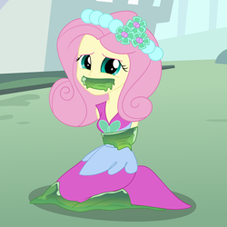 Size: 2000x2000 | Tagged: safe, artist:nie-martw-sie-o-mnie, part of a set, fluttershy, human, a canterlot wedding, equestria girls, g4, bondage, bound and gagged, bridesmaid dress, bridesmaid fluttershy, changeling slime, clothes, dress, gag, gown, kneeling, slime, slime gag