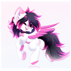 Size: 3000x3000 | Tagged: safe, artist:persikulka, oc, oc only, oc:lunylin, pegasus, pony, butt, collar, colored belly, colored ear fluff, colored hooves, colored wings, colored wingtips, ear fluff, facial markings, female, high res, hoof heart, looking at you, mare, one eye closed, open mouth, open smile, pegasus oc, plot, reverse countershading, smiling, smiling at you, solo, spread wings, two toned wings, underhoof, wings, wink, winking at you