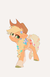 Size: 1639x2552 | Tagged: safe, artist:rr29578979, applejack, earth pony, pony, g4, alternate design, female, flower, flower in hair, looking at you, mare, simple background, solo, white background