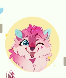 Size: 1080x1270 | Tagged: safe, artist:rr29578979, pinkie pie, dog, pomeranian, g4, dogified, fluffy, looking at you, one eye closed, open mouth, open smile, puppy pie, smiling, smiling at you, solo, species swap, wink, winking at you