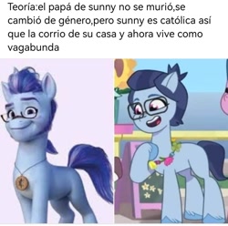 Size: 1080x1071 | Tagged: safe, edit, edited screencap, screencap, argyle starshine, paisley bluebell, earth pony, pony, g5, episode needed, implied transgender, meme, spanish text, text, translated in the comments