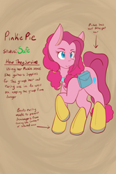 Size: 1365x2048 | Tagged: safe, artist:mscolorsplash, pinkie pie, earth pony, pony, g4, boots, female, mare, pinkamena diane pie, shoes, smiling, solo, text