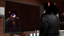 Size: 3840x2160 | Tagged: safe, artist:sorencreatesthings, oc, oc only, pegasus, anthro, 3d, bathroom, clothes, cosplay, costume, deus ex, jc denton, mirror, solo