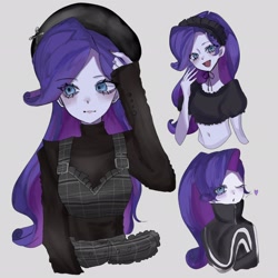 Size: 2048x2048 | Tagged: safe, artist:m09160, rarity, equestria girls, g4, belly button, clothes, gray background, hat, headband, lolita fashion, long sleeves, midriff, simple background, tracksuit