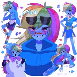 Size: 2048x2048 | Tagged: safe, artist:m09160, rainbow dash, equestria girls, g4, bandage, boots, clothes, female, high heel boots, shoes, simple background, sticker, stockings, sunglasses, thigh highs, white background