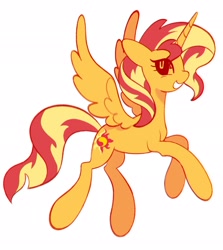 Size: 1830x2048 | Tagged: safe, artist:risswm, sunset shimmer, alicorn, pony, alicornified, flying, grin, race swap, shimmercorn, simple background, smiling, solo, spread wings, white background, wings