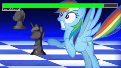 Size: 2560x1440 | Tagged: safe, rainbow dash, pony, elements of justice, g4, ace attorney, checkerboard, crossover, logic chess, solo