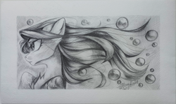 Size: 4000x2388 | Tagged: safe, artist:jsunlight, derpy hooves, pegasus, pony, g4, bubble, solo, traditional art