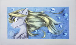 Size: 4000x2388 | Tagged: safe, alternate version, artist:jsunlight, derpy hooves, pegasus, pony, g4, bubble, flowing mane, solo, traditional art