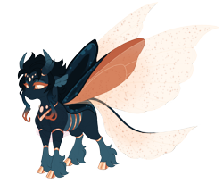 Size: 4500x3700 | Tagged: safe, artist:gigason, oc, oc only, oc:temnoscheila, changedling, changeling, body markings, changedling oc, changeling oc, cloven hooves, coat markings, colored eyelashes, colored hooves, colored pinnae, colored sclera, gradient horn, gradient mane, horn, lidded eyes, nonbinary, obtrusive watermark, orange eyelashes, orange sclera, parent:oc:memnon, parent:pharynx, shiny hooves, simple background, socks (coat markings), solo, transparent background, transparent wings, unshorn fetlocks, watermark, wings