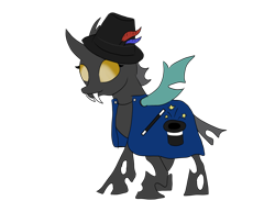 Size: 3300x2550 | Tagged: safe, artist:cookie dough, oc, oc only, oc:zappy, changeling, female, hat, magician outfit, shapeshifter, simple background, solo, transparent background, yellow changeling