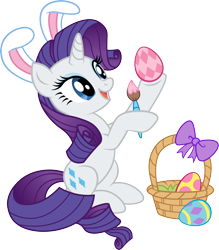 Size: 2750x3146 | Tagged: safe, artist:jaye, rarity, pony, unicorn, g4, basket, bow, bunny ears, easter, easter egg, female, high res, holiday, horn, mare, simple background, stock vector, transparent background