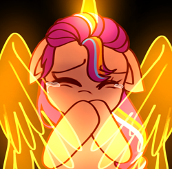 Size: 2074x2040 | Tagged: safe, artist:jaanhavi, sunny starscout, alicorn, pony, g5, my little pony: tell your tale, the lone alicorn, crying, female, mare, race swap, sad, solo, sunnycorn