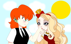 Size: 2600x1626 | Tagged: safe, artist:spike17, spike, human, g4, apple white, crossover, crossover shipping, duo, ever after high, female, hand kiss, human spike, humanized, love, male, orange hair, ship:spikewhite, shipping, spike x ever after high
