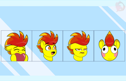Size: 3600x2324 | Tagged: safe, artist:joaothejohn, oc, oc only, oc:dexstar, pegasus, pony, blushing, bruh, commission, cute, emoji, emotes, expressions, heart, lidded eyes, male, multicolored hair, open mouth, pegasus oc, poggers, shy, smiling, solo, ych result