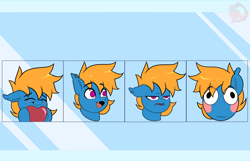 Size: 3600x2324 | Tagged: safe, artist:joaothejohn, oc, oc only, oc:rimbaud, bat pony, pegasus, pony, bat pony oc, blushing, bruh, commission, cute, emoji, emotes, expressions, fangs, heart, lidded eyes, male, open mouth, pegasus oc, poggers, shy, smiling, solo, ych result