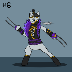 Size: 1500x1500 | Tagged: safe, artist:aorabeat, demon, earth pony, pony, bipedal, claws, featureless crotch, hair bun, horns, lynx (shadow fight), male, mask, shadow fight 3, shadow fight arena, solo, stallion
