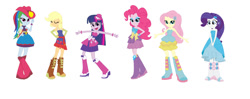 Size: 1280x509 | Tagged: safe, artist:leahrow, applejack, fluttershy, pinkie pie, rainbow dash, rarity, twilight sparkle, alicorn, human, equestria girls, g4, boots, fall formal outfits, high heel boots, humane five, humane six, rarity's fall formal boots, shoes, simple background, twilight sparkle (alicorn), white background