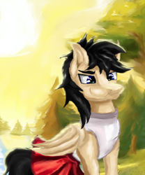 Size: 2000x2400 | Tagged: safe, artist:seki_98, oc, oc only, oc:afrito, pegasus, forest, nature, smiling, tree