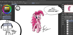 Size: 6000x2920 | Tagged: safe, artist:angrydiaper123, pinkie pie, earth pony, g4, adobe illustrator, breaking the fourth wall, computer, drawn into existence, female, solo