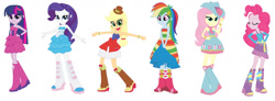 Size: 1280x471 | Tagged: safe, artist:anayahmed, applejack, fluttershy, pinkie pie, rainbow dash, rarity, twilight sparkle, alicorn, human, equestria girls, g4, alternate universe, boots, clothes swap, high heel boots, humane five, humane six, shoes, simple background, twilight sparkle (alicorn), white background