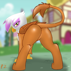 Size: 6000x6000 | Tagged: source needed, useless source url, safe, artist:pzkratzer, gilda, griffon, g4, 30 minute art challenge, butt, butt focus, featureless crotch, gildonk, looking back, plot, presenting, raised tail, sexy, sketch, solo, stupid sexy gilda, sultry pose, tail, unamused