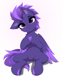 Size: 2587x3239 | Tagged: safe, artist:empress-twilight, oc, oc only, oc:shadow galaxy, pegasus, pony, belly, belly button, blushing, commission, cute, ethereal mane, female, hooves, hooves together, mare, one ear down, open mouth, pegasus oc, simple background, sitting, solo, starry mane, starry tail, tail, transparent background, wings, ych result