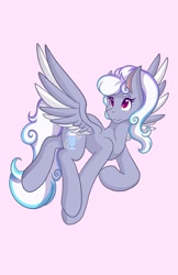 Size: 1325x2048 | Tagged: safe, artist:mscolorsplash, oc, oc only, pegasus, pony, female, flying, mare, pink background, simple background, solo, spread wings, wings