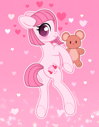 Size: 1000x1280 | Tagged: safe, artist:muhammad yunus, oc, oc only, oc:annisa trihapsari, earth pony, pony, :p, annibutt, base used, blushing, butt, cute, female, heart, heart background, looking at you, mare, ocbetes, pink background, plot, plushie, simple background, smiling, smiling at you, solo, teddy bear, tongue out, watermark