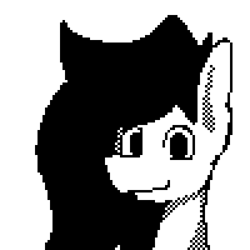 Size: 500x500 | Tagged: safe, artist:flutterfigle, oc, oc only, black and white, bust, grayscale, looking at you, monochrome, pixel art, simple background, smiling, smiling at you, solo, white background