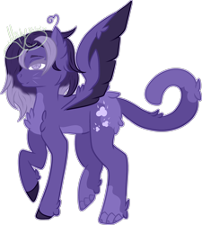 Size: 2973x3299 | Tagged: safe, artist:thecommandermiky, oc, oc only, oc:miky command, pegasus, pony, cat tail, chest fluff, ear fluff, full body, high res, paws, pegasus oc, purple mane, raised hoof, simple background, solo, spread wings, tail, transparent background, wings