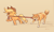 Size: 2501x1512 | Tagged: safe, artist:krista-21, applejack, dog, earth pony, pony, shiba inu, g4, applejack's hat, collar, cowboy hat, duo, eyes closed, female, furrowed brow, gritted teeth, hat, leash, mare, mouth hold, nose wrinkle, pulling, signature, simple background, teeth, tongue out, yellow background