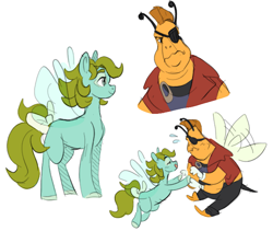 Size: 2131x1800 | Tagged: safe, artist:baylard, morning glory, sting (g1), bee, flutter pony, insect, pony, anthro, g1, my little pony 'n friends, the end of flutter valley, female, male, mare, simple background, white background