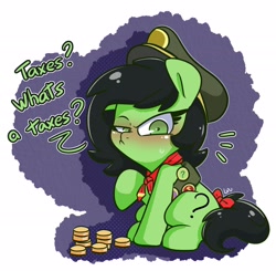 Size: 2080x2040 | Tagged: source needed, safe, artist:lou, oc, oc only, oc:filly anon, pony, badge, coin, female, filly, filly guides, mare, money