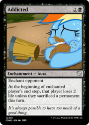 Size: 375x523 | Tagged: safe, edit, rainbow dash, pegasus, g4, the super speedy cider squeezy 6000, ccg, crying, dirt, eating, eating dirt, magic the gathering, mug, that pony sure does love cider, trading card, trading card edit, trading card game