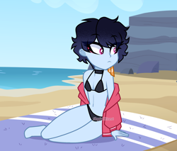 Size: 1950x1660 | Tagged: safe, artist:skyfallfrost, oc, oc:skyfall frost, equestria girls, g4, beach, bikini, clothes, ocean, solo, swimsuit, water