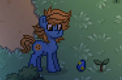 Size: 373x245 | Tagged: safe, oc, oc only, oc:blue cookie, earth pony, pony, pony town, earth pony oc, easter, easter egg, egg, looking down, male, photo, pixel art, solo