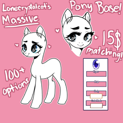 Size: 1280x1280 | Tagged: safe, artist:lonecrystalcat, oc, oc only, alicorn, pegasus, pony, unicorn, g4, base, commission, female, horn, mare, pay to use, reference, sale, solo, ych sketch, your character here