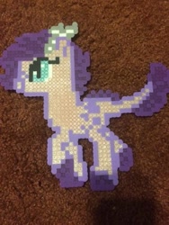 Size: 417x556 | Tagged: safe, artist:spikesspecialtys, oc, oc only, oc:crystal clarity, dracony, hybrid, craft, female, interspecies offspring, irl, mare, offspring, parent:rarity, parent:spike, parents:sparity, perler beads, photo, solo