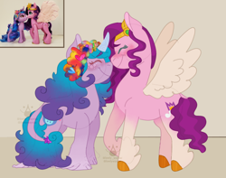 Size: 1280x1011 | Tagged: safe, artist:lovelywaynaic, izzy moonbow, pipp petals, pegasus, pony, unicorn, g5, duo, female, height difference, height swap, horn, izzy is short, lesbian, physique difference, pipp is tall, ship:moonpetals, shipping, toy