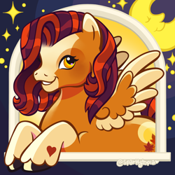 Size: 2400x2400 | Tagged: safe, artist:sparkytopia, oc, oc only, oc:october moon, pegasus, pony, g3, coat markings, commission, heart, heart eyes, socks (coat markings), solo, spread wings, wingding eyes, wings, ych result