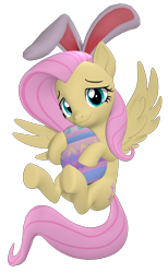 Size: 2160x3500 | Tagged: safe, artist:owlpirate, fluttershy, pegasus, pony, g4, 3d, bunny ears, cute, easter, easter egg, female, high res, holiday, looking at you, mare, shyabetes, simple background, smiling, smiling at you, solo, source filmmaker, spread wings, transparent background, underhoof, wings