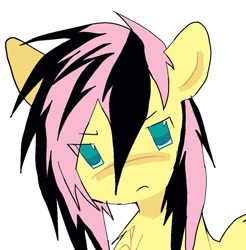 Size: 1053x1069 | Tagged: safe, artist:poniesinmyhead, fluttershy, pegasus, pony, g4, emo, emoshy, female, frown, looking at you, mare, simple background, solo, white background