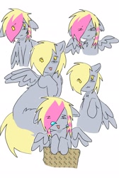 Size: 1376x2048 | Tagged: safe, artist:poniesinmyhead, derpy hooves, pegasus, pony, g4, emo, floppy ears, scene hair, scene kid, simple background, solo, white background