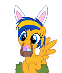 Size: 1200x1424 | Tagged: safe, artist:mlpfan3991, oc, oc only, oc:flare spark, pegasus, pony, g4, basket, bush, cute, easter, easter basket, easter bunny, easter egg, egg, female, flarebetes, holiday, simple background, solo, transparent background
