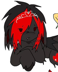Size: 798x993 | Tagged: safe, artist:poniesinmyhead, oc, oc only, oc:cole (poniesinmyhead), bat pony, pony, bat pony oc, emo, jewelry, red and black oc, simple background, solo, tiara, white background