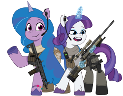 Size: 2948x2289 | Tagged: safe, artist:edy_january, artist:prixy05, edit, vector edit, izzy moonbow, rarity, pony, unicorn, g4, g5, my little pony: tell your tale, armor, assault, assault rifle, australia, beretta m9, body armor, boots, call of duty, call of duty: warzone, camouflage, clothes, combat knife, delta forces, duo, equipment, g4 to g5, gears, generation leap, gun, horn, izzy and her 2nd heroine, knife, m24, m24a2 sws, m9, magic, mcx virtus, military, military pants, military pony, military uniform, pants, rifle, scarf, shoes, simple background, sniper, sniper rifle, soldier, soldier pony, steyr tmp, submachinegun, tactical, tactical squad, tactical vest, tank top, task forces 141, telekinesis, tmp, transparent background, uniform, united kingdom, vector, vest, weapon