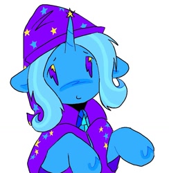 Size: 1027x1051 | Tagged: safe, artist:poniesinmyhead, trixie, pony, unicorn, g4, cape, clothes, female, hat, horn, mare, simple background, smiling, solo, trixie's cape, trixie's hat, white background