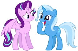 Size: 2500x1635 | Tagged: safe, edit, editor:puroperopony, vector edit, starlight glimmer, trixie, alicorn, pony, unicorn, g4, alicornified, duo, duo female, female, horn, mare, race swap, simple background, starlicorn, transparent background, vector, xk-class end-of-the-world scenario