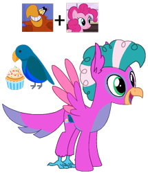 Size: 738x859 | Tagged: safe, artist:noi kincade, pinkie pie, bird, parrot, g4, aladdin, crossover, crossover shipping, cutie mark, disney, female, iago, male, parrot pony, reference sheet, shipping, simple background, straight, transparent background